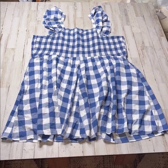 Old Navy Smocked Fit & Flare Mini Dress Plus Size 4X Flutter Sleeve Gingham Blue - Picture 14 of 15